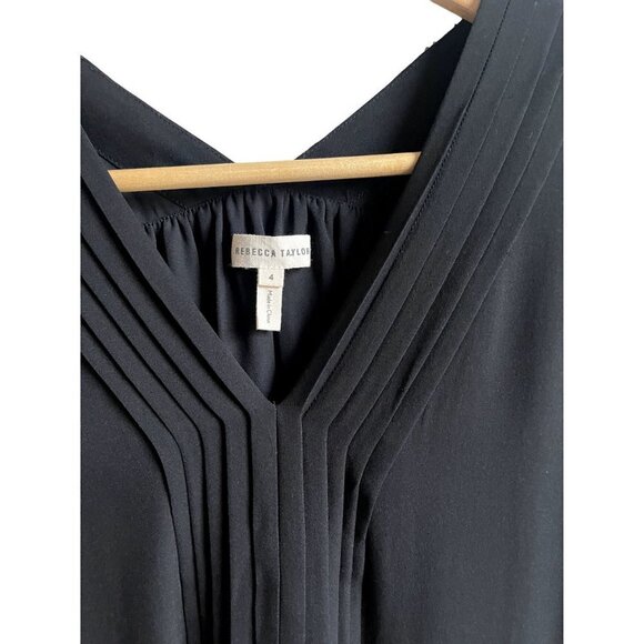 Rebecca Taylor Black Silk Shift Dress V-Neck Sleeveless Size 4 - Picture 5 of 6